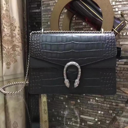 Gucci Dionysus Croco kožená kabelka přes rameno 400235 černá