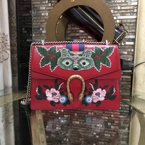 Gucci Dionysus vyšívaná ramenní taška 400235 červená