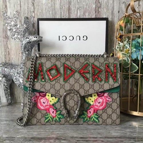 Gucci Dionysus vyšívaná ramenní taška 400249 zelená semišová