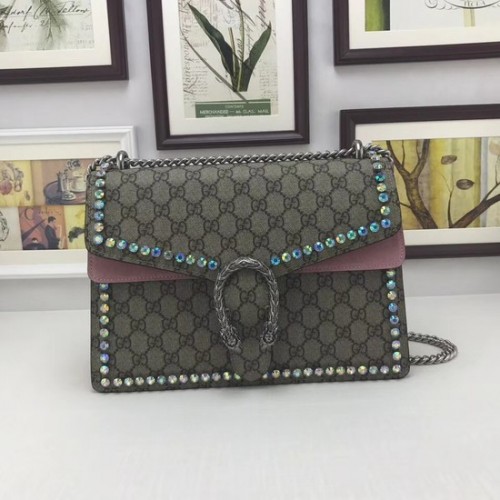 Gucci Dionysus GG střední krystalová kabelka přes rameno 403348 růžová