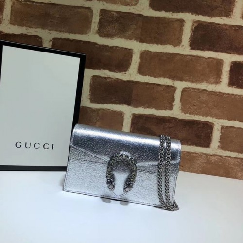 Gucci Dionysus kožená super mini kabelka 476432 stříbrná