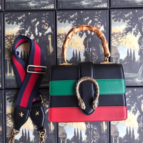 Malá kabelka Gucci Dionysus s horním uchem 523367 černá, červená a zelená