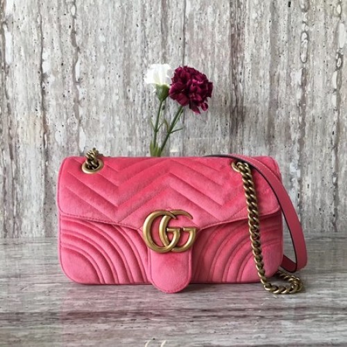 Gucci GG Marmont Chevron Velvet ramenní taška 443497 růžová
