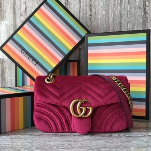 Gucci GG Marmont Chevron Velvet ramenní taška 443497 růžová
