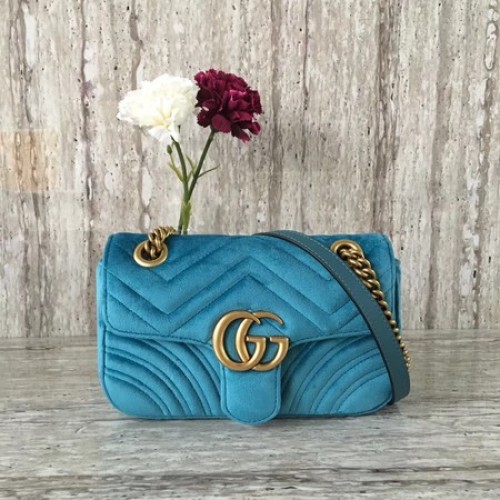 Gucci GG Marmont Chevron Velvet mini kabelka 446744 modrá