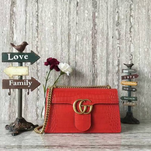 Gucci GG Marmont Kožená Taška Přes Rameno 431777 Červená