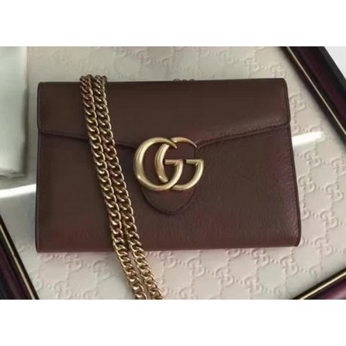 Gucci GG Marmont kožená mini kabelka s řetízkem 401232 hnědá