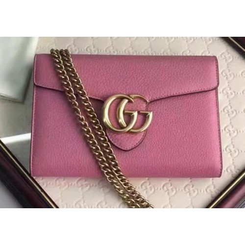 Gucci GG Marmont kožená mini kabelka s řetízkem 401232 růžová