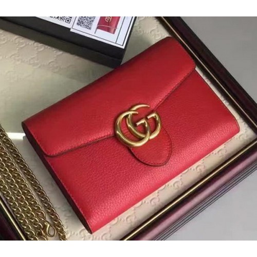 Gucci GG Marmont kožená mini kabelka s řetízkem 401232 červená