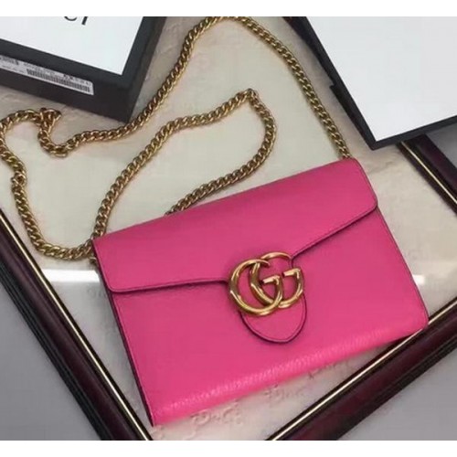 Gucci GG Marmont kožená mini kabelka s řetízkem 401232 růžová