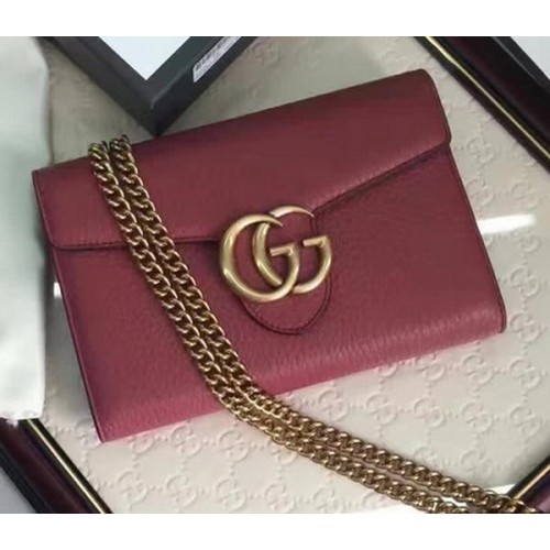 Gucci GG Marmont kožená mini kabelka s řetízkem 401232 vínová