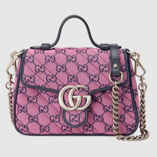 Gucci GG Marmont Multicolor mini kabelka s horním uchem 583571 růžová a modrá