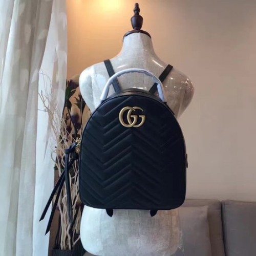 Prošívaný kožený batoh Gucci GG Marmont 476671 Černý