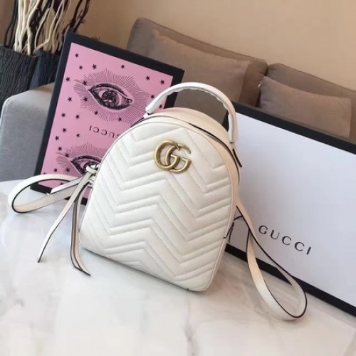 Gucci GG Marmont Prošívaný kožený batoh 476671 bílý