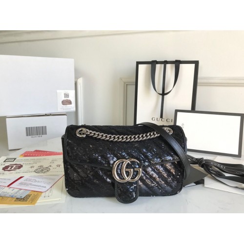 Gucci GG Marmont Sequin Mormont Malá kabelka přes rameno 443497 Černá
