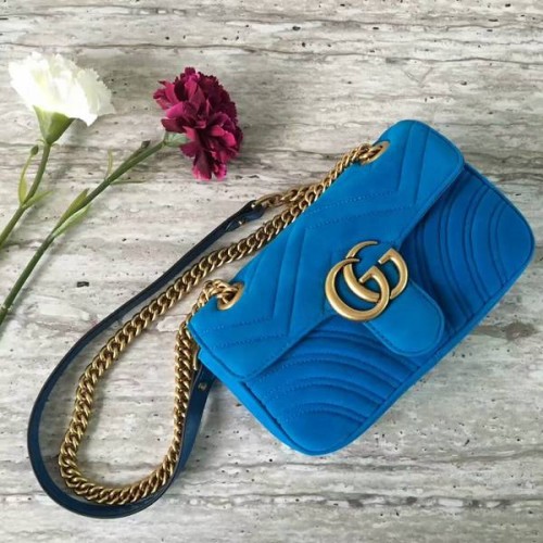 Gucci GG Marmont semišová kožená mini kabelka přes rameno 446744 modrá
