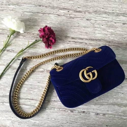Gucci GG Marmont Semišová kožená mini kabelka přes rameno 446744 tmavě modrá