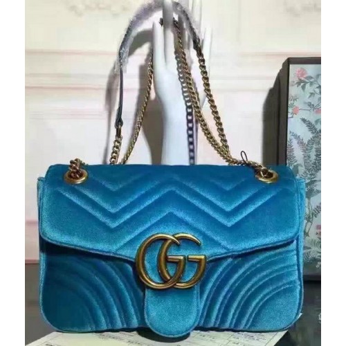 Gucci GG Marmont sametová ramenní taška 443497 modrá