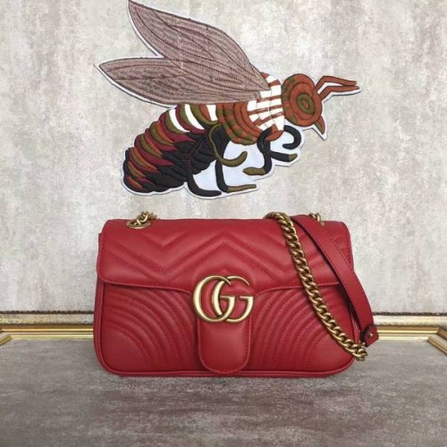 Gucci GG Marmont Sheenskin ramenní taška 443497A červená