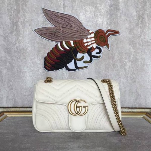 Gucci GG Marmont Sheenskin ramenní taška 443497A Bílá