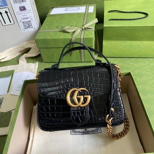 Gucci GG Marmont mini kabelka s horním uchem z krokodýlí kůže 547260 černá