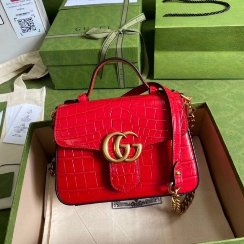 Gucci GG Marmont mini kabelka s horním uchem z krokodýlí kůže 547260 červená