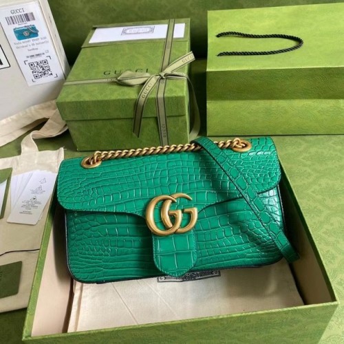 Malá kabelka přes rameno Gucci GG Marmont s krokodýlím vzorem 443497 zelená