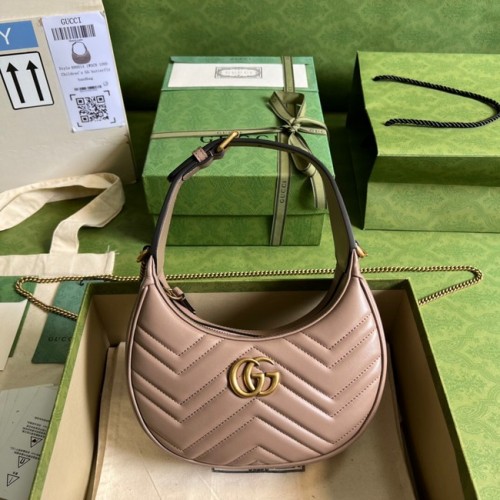 Gucci GG Marmont mini kabelka ve tvaru půlměsíce 699514 tmavě růžová