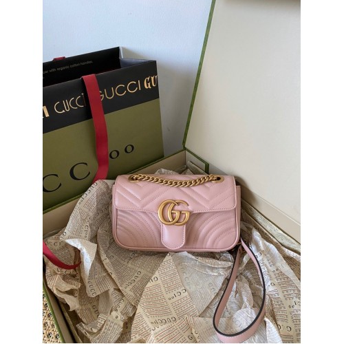 Mini kabelka Gucci GG Marmont z matelasse 446744 růžová