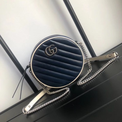 Gucci GG Marmont mini kulatá kabelka přes rameno 550154 námořnická modrá