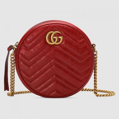 Gucci GG Marmont mini kulatá kabelka přes rameno 550154 červená