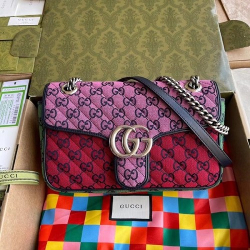 Gucci GG Marmont vícebarevná malá kabelka přes rameno 443497 růžová, zelená, žlutá a červená