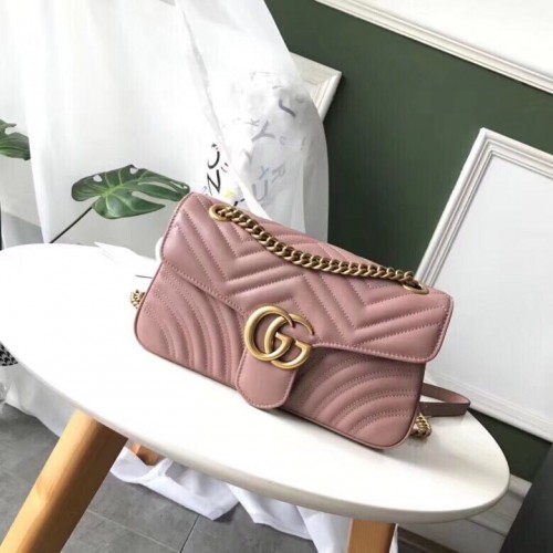 Gucci GG Marmont Original Leather malá kabelka přes rameno z matelasse 443497 růžová