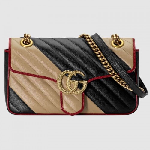 Malá kabelka přes rameno Gucci GG Marmont 443497 béžová a černá
