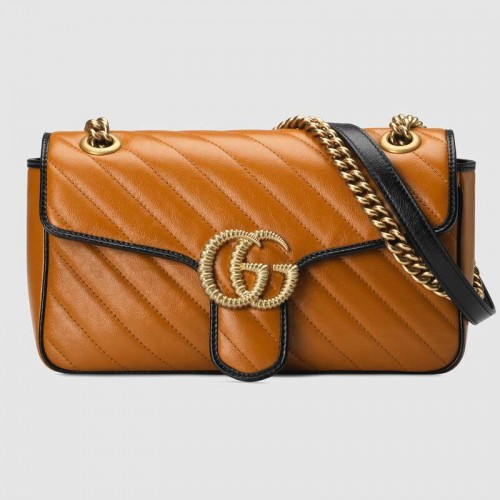 Malá kabelka přes rameno Gucci GG Marmont 443497 Cognac diagonal