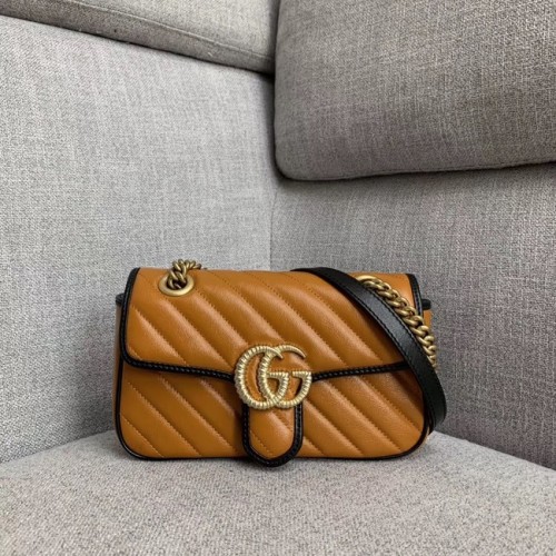 Malá kabelka přes rameno Gucci GG Marmont 446744 Cognac diagonal