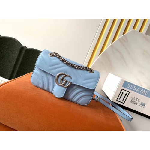 Malá kabelka přes rameno Gucci GG Marmont 446744 Pastelově modrá