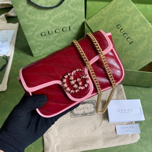 Gucci GG Marmont super mini kabelka 574969 vínová a růžová