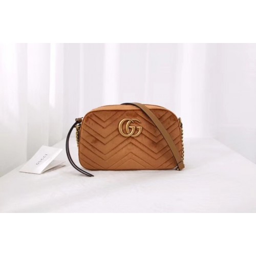 Malá sametová kabelka přes rameno Gucci GG Marmont 447632 Taupe