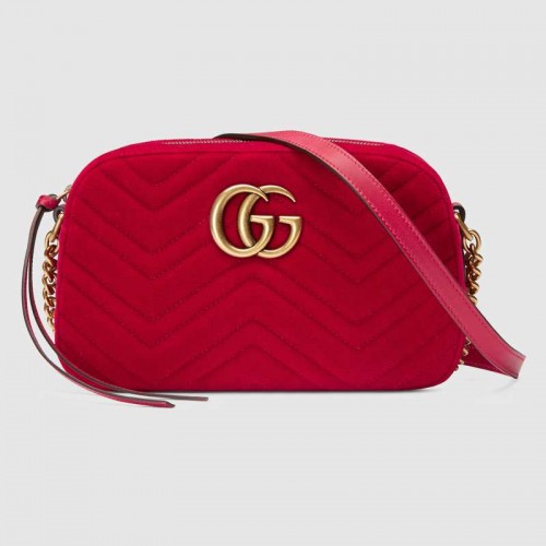 Malá sametová kabelka přes rameno Gucci GG Marmont 447632 červená