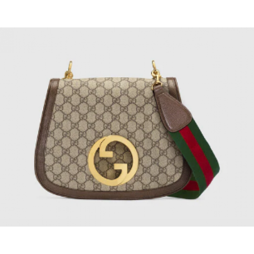 Gucci GG Supreme plátěná kabelka přes rameno Blondie střední velikosti 699210 hnědá