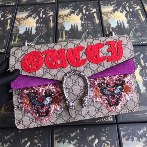 Malá plátěná kabelka Gucci GG Supreme Dionysus 400249 fialová