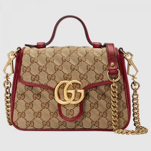 Plátěná mini kabelka Gucci GG Supreme s horním uchem 583571 červená