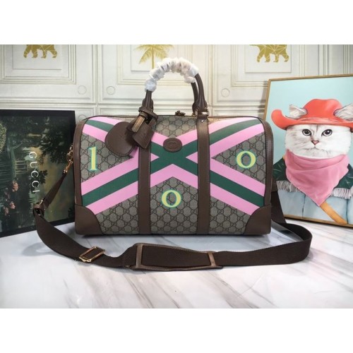 Hnědá cestovní taška Gucci GG s potiskem karafiátů 681133