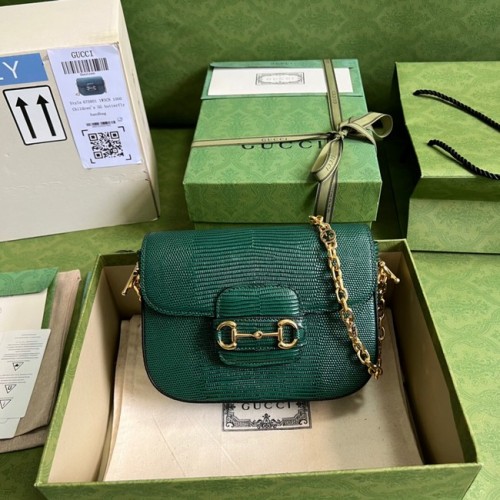 Gucci Horsebit 1955 ještěrka mini kabelka 675801 zelená