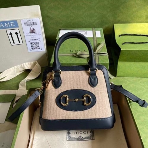 Mini kabelka Gucci Horsebit 1955 s horním uchem 640716 z látky a modré