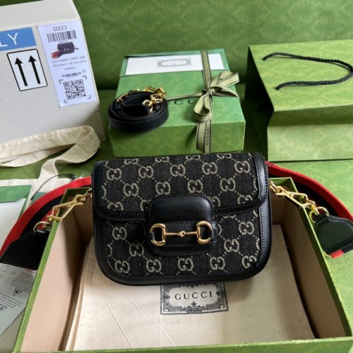 Kabelka přes rameno Gucci Horsebit 1955 658574 Černá