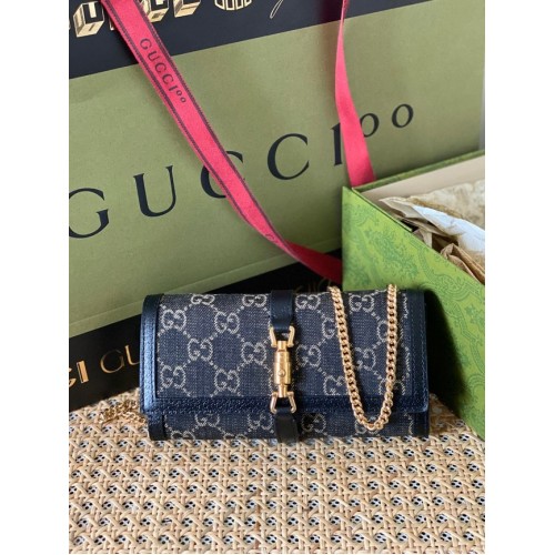 Peněženka Gucci Jackie 1961 GG s řetízkem 652681 modrá