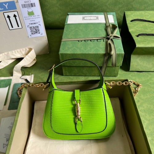 Mini kabelka Gucci Jackie 1961 lizard 675799 Fluorescenčně zelená