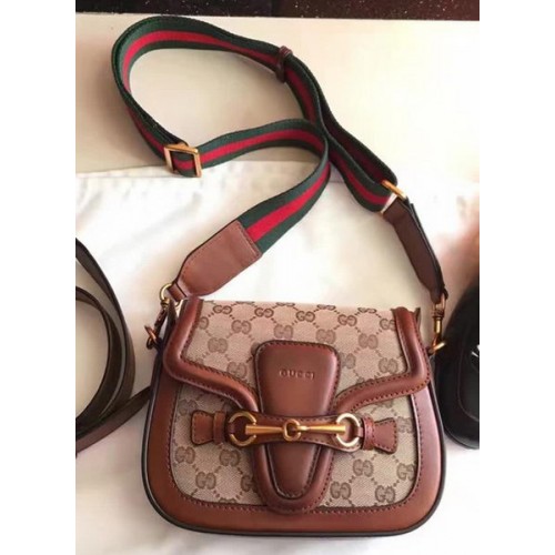 Plátěná kabelka přes rameno Gucci Lady Web GG 383821 Hnědá